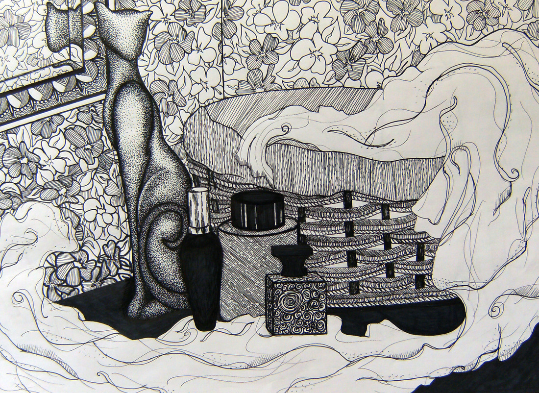 A Product of Contemplation pen and ink still life