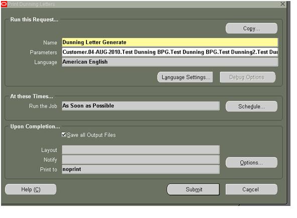 Oracle Applications Dunning Letter Setup