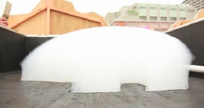 A foam polar bear is taking shape