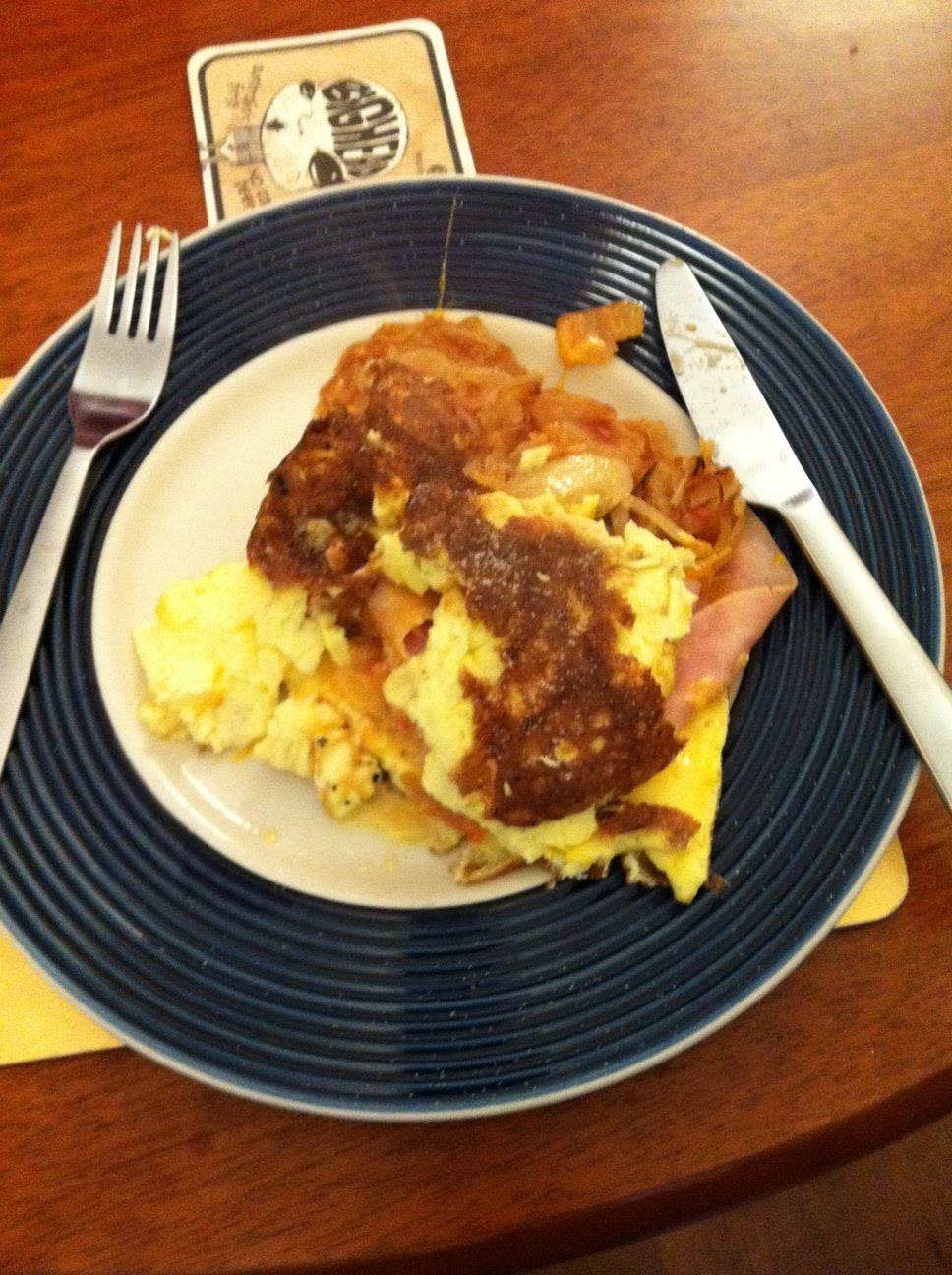 What I Eat Ham, cheese, tomato and onion omelette.