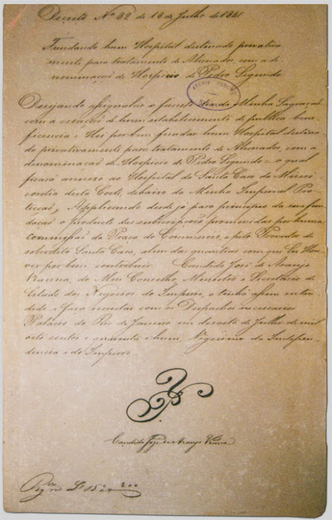 Decreto de Fundação do Hospício de Pedro II (1841) - 1º  Hospício Brasileiro