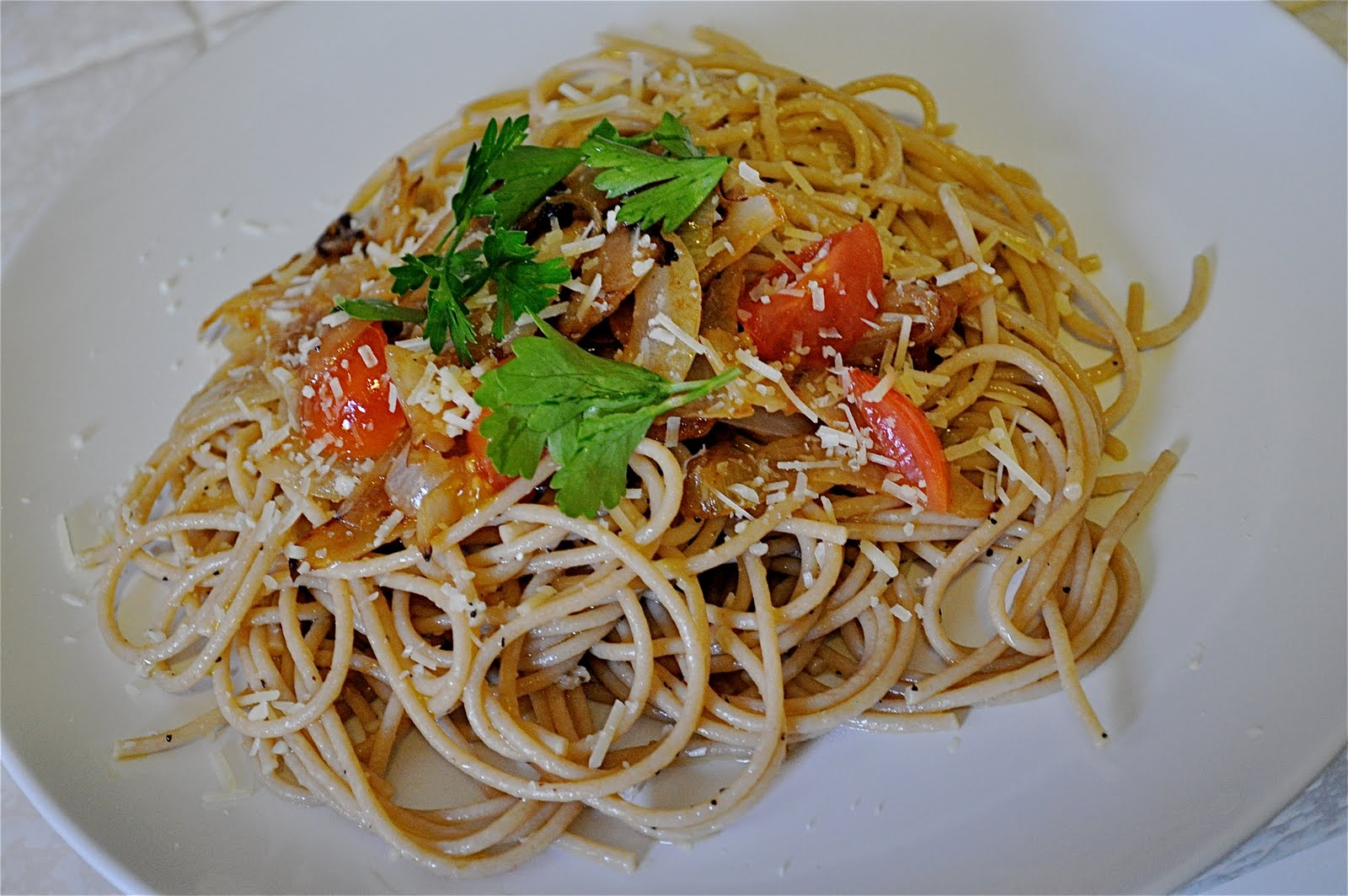 KASH Pasta with Sauteed Onions & Tomatoes