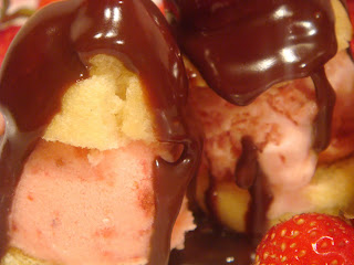 Mini chocolate-covered strawberry profiteroles
