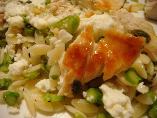 Lemon-oregano grilled chicken with feta and orzo