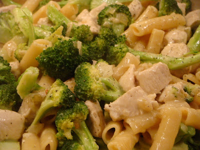Chicken with broccoli, ziti, and Parmesan cheese