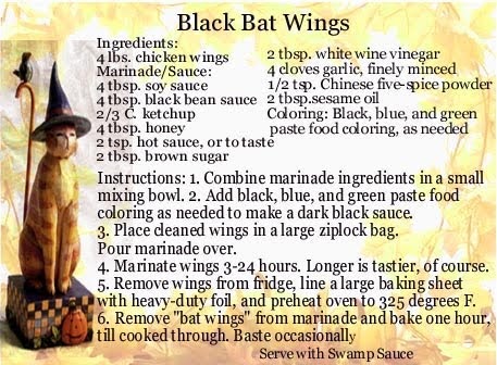 THETINCAT: Black Bat Wings Halloween Recipe On Printable Card THETINCAT: Black Bat Wings Halloween Recipe On Printable Card
