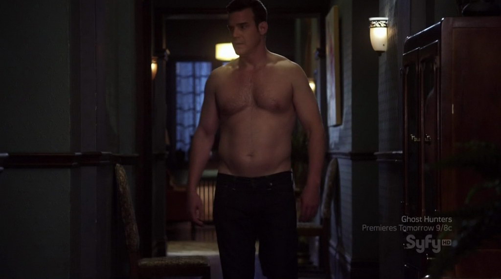 Eddie McClintock is shirtless on the episode "Merge with Caution"...