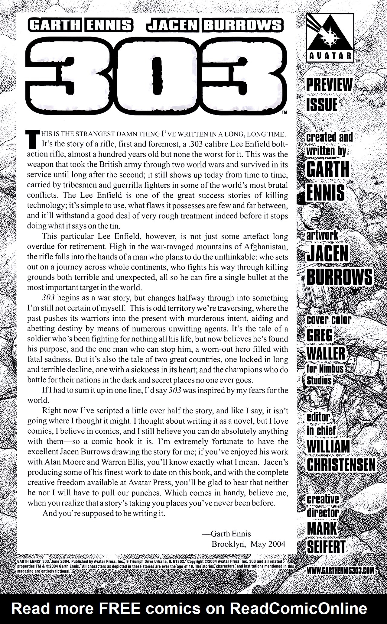 Read online Garth Ennis' 303 comic -  Issue #0 - 2