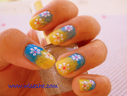 nail yellow sponge applied dots few then flowers