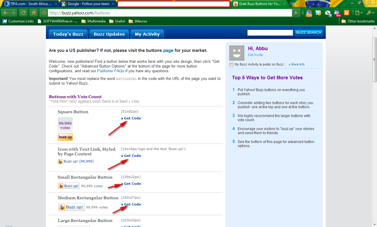 What's Abbu's Thought today? Creating Yahoo BUZZ button in blog