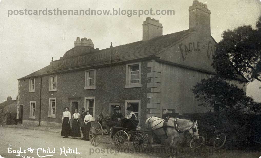 Postcards Then and Now Hurst Green, Lancashire, Eagle and Child c1907