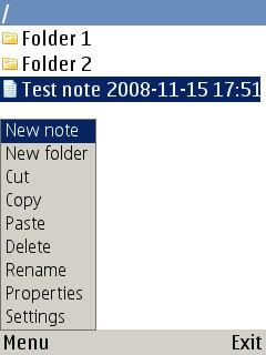 MyNotes note application, mobile Java and Symbian