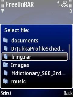 FreeUnRAR Symbian rar archive extraction