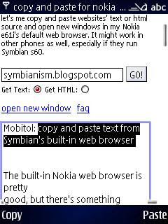 Mobitol copy and paste text from Symban web browser