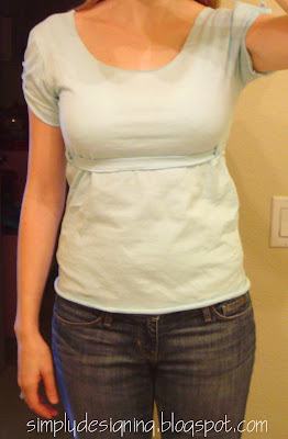 light blue t-shirt makeover with knotted sleeves and an empire waist