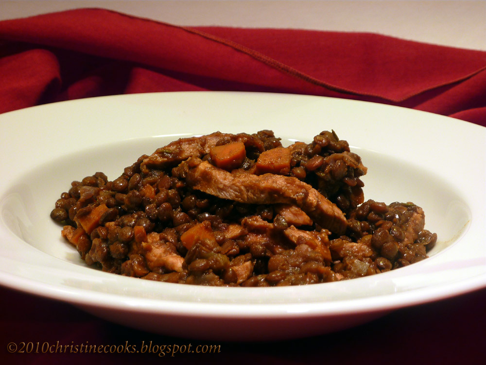 Christine Cooks Lentils Braised in Red Wine with Seared Duck Breast