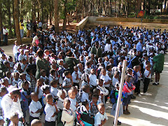 School line up at Ste Helene.   Every school day at 07.30hrs all the children line up before school