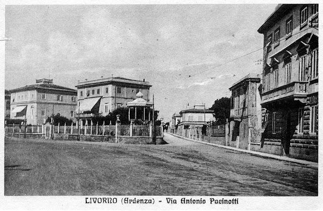 Old postcard, Rotonda di Ardenza, Via Pacinotti, Livorno