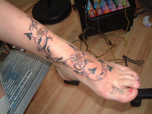 Flowers Tattoo With Tribal Tattoo