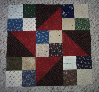 Quilt block made from units of Orange Crush mystery