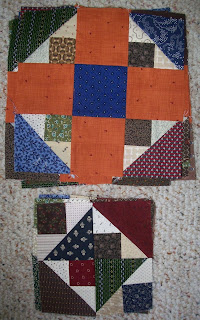 old orange crush blocks next to new formation minus orange and blue fabrics