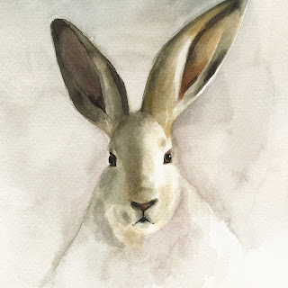 Small watercolor print of rabbit.