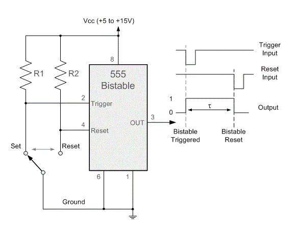 Bistable Multivibrator Using IC 555 Circuit |Koleksi Skema Rangkaian