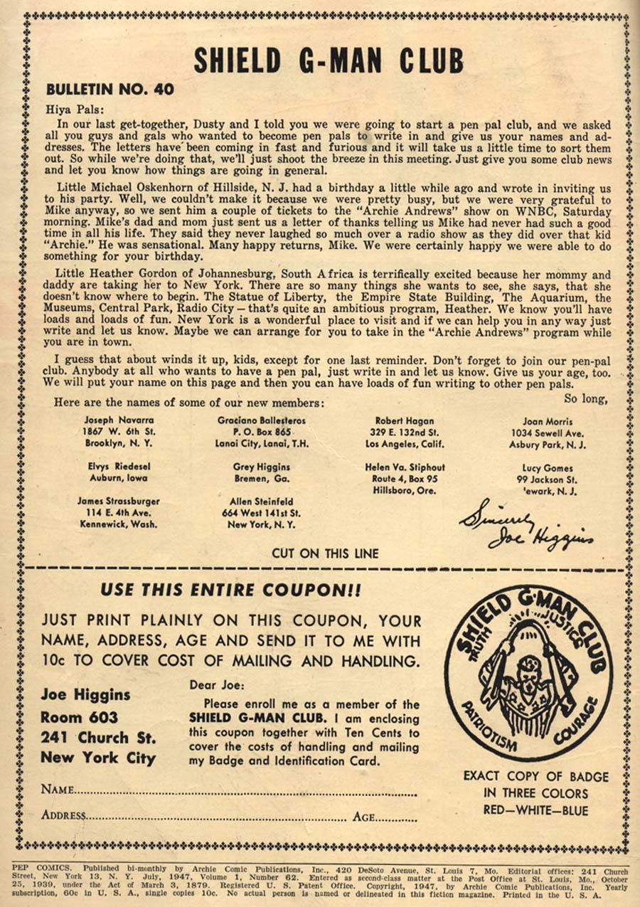 Read online Pep Comics comic -  Issue #62 - 2