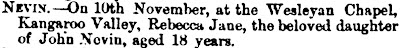 Death of Rebecca Nevin 23 Nov 1865