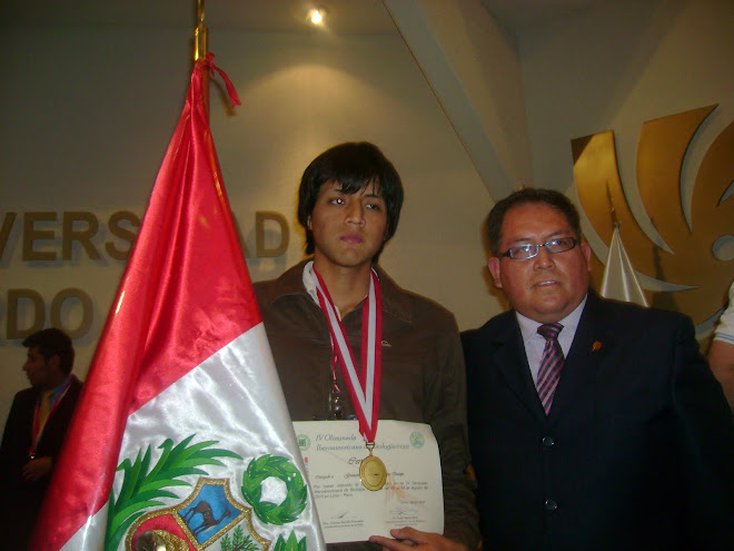 MEDALLA DE ORO  EN LA V OLIMPIADA IBEROAMERICANA DE BIOLOGIA O.I.A.B. LIMA - PERU 2010.