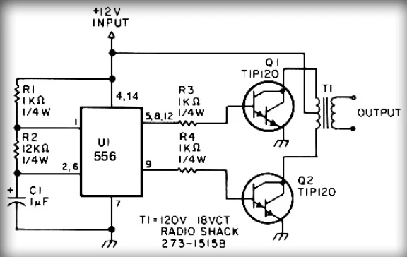 Simple Inverter circuit with IC556 timer chip