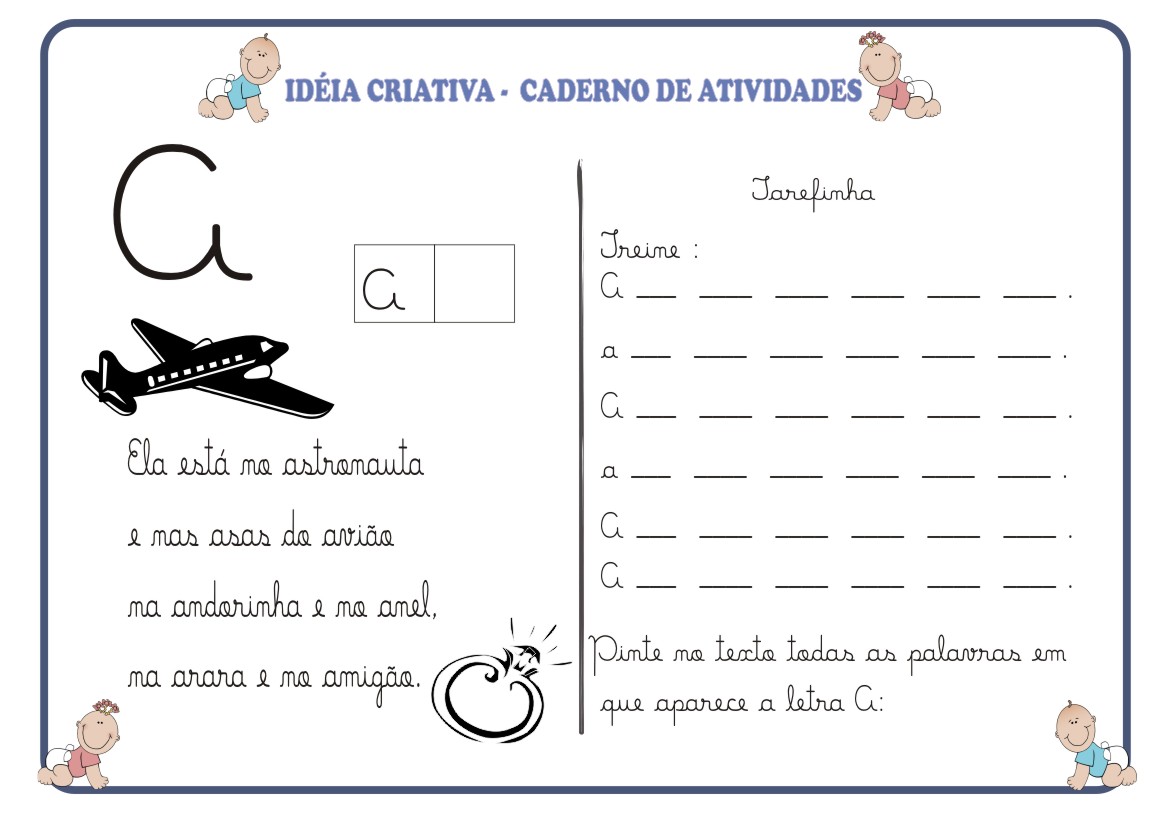 Atividade letra cursiva A de Avião