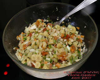 Ensaladilla con mahonesa y diversos ingredientes. 