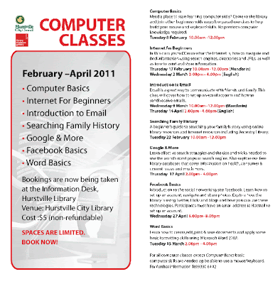 Hurstville City Library, Museum & Gallery: Computer Classes - 2011