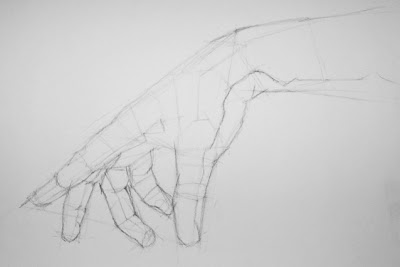Drawing the hand: mark the shadow boundaries.