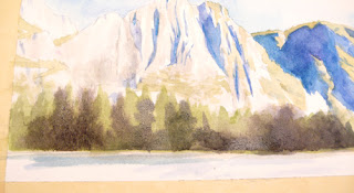 Watercolor painting demo of Yosemite: Paint the trees in the foregroun.