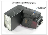 AS1036: Quantaray 900WA Aux Sync Jack - Mini Jack (3.5mm) Installed in Body of Flash