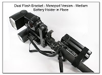 DF1028: Dual Flash Bracket - Monopod Version with Battery Holder in place