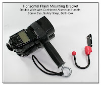CP1104D: Horizontal Flash Mounting Bracket Double Wide with Cushioned Aluminum Handle, Screw Eye, Safety Strap, and Belt Hook