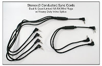 Stereo (3 Conductor) Sync Cords - Dual & Quad Linked RA-RA Mini Plugs w/ Heavy Duty Inline Splice