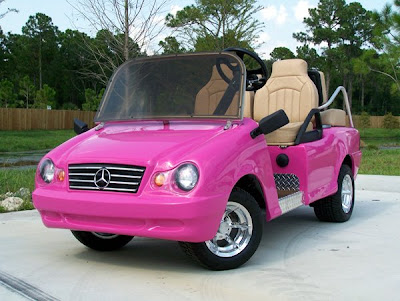 Pink mercedes golf cart