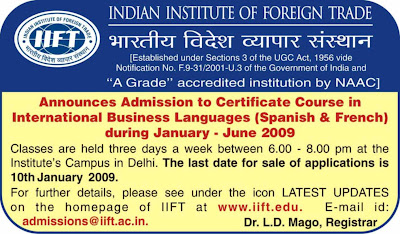 The Indian Institute of Foreign Trade Certificate course in International Business Languages (Spanish, French)