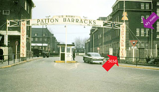 Patton Barracks, Heidelberg, Germany. The 503d Trans Co. is on the right. My room is on the second floor.