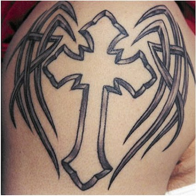 wife tattoos for men. cross tattoos for men on arm. Tribal+Cross+Tattoo+Design+7
