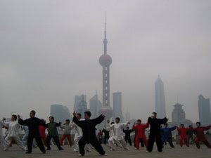 The Yang style of Taijiquan being practiced on the Bund in Shanghai
