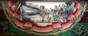 The four heroes of the story, left to right: Sūn Wùkōng, Xuánzàng, Zhū Bājiè, and Shā Wùjìng.