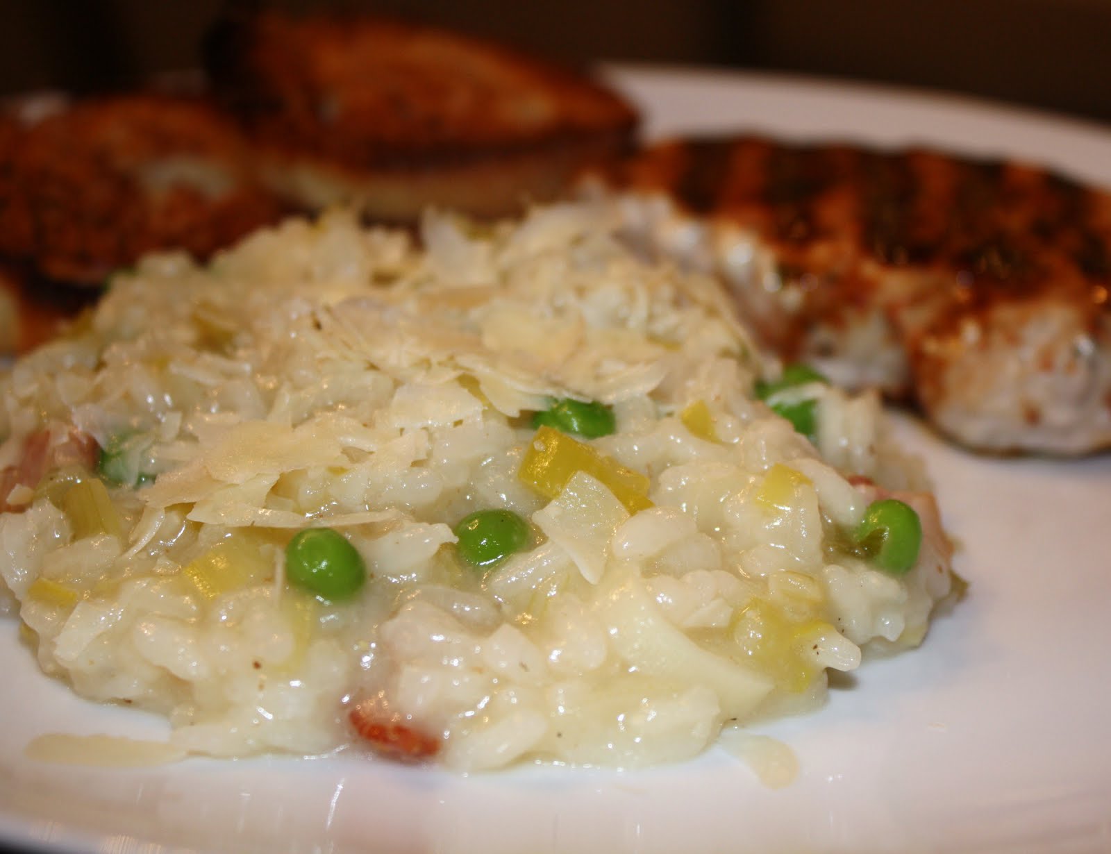 what's for dinner? bacon, leek, and pea risotto... 40 minutes