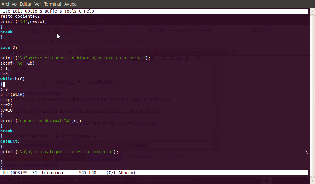 Oscar Salazar: Convertir de binario a decimal o de decimal a binario(Extra)