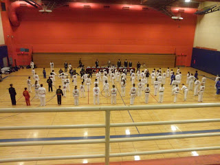 Approximately 87 students prepare for the black belt test 11/20/2010, Fairview, Oregon