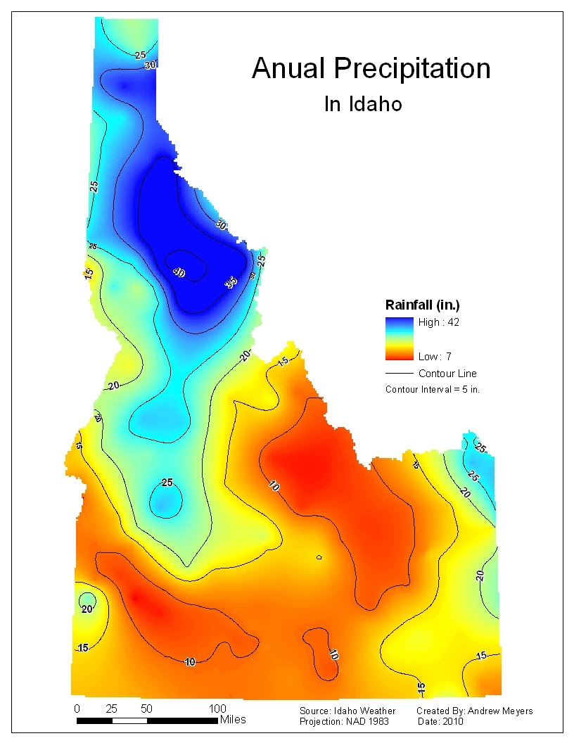 Andrew's Maps Krging map Rainfall in Idaho